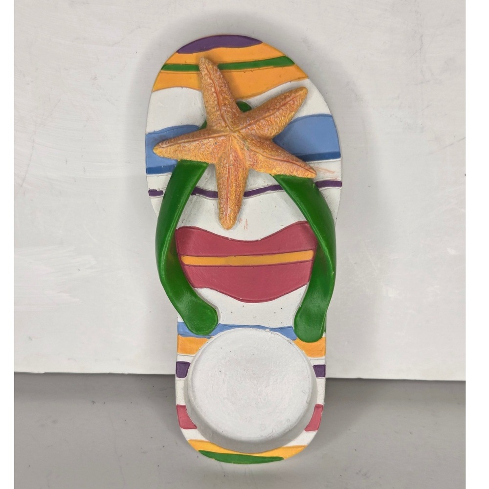 Flip Flop Starfish Tealight Candle Holder Tropical Beach Coastal Decor Striped